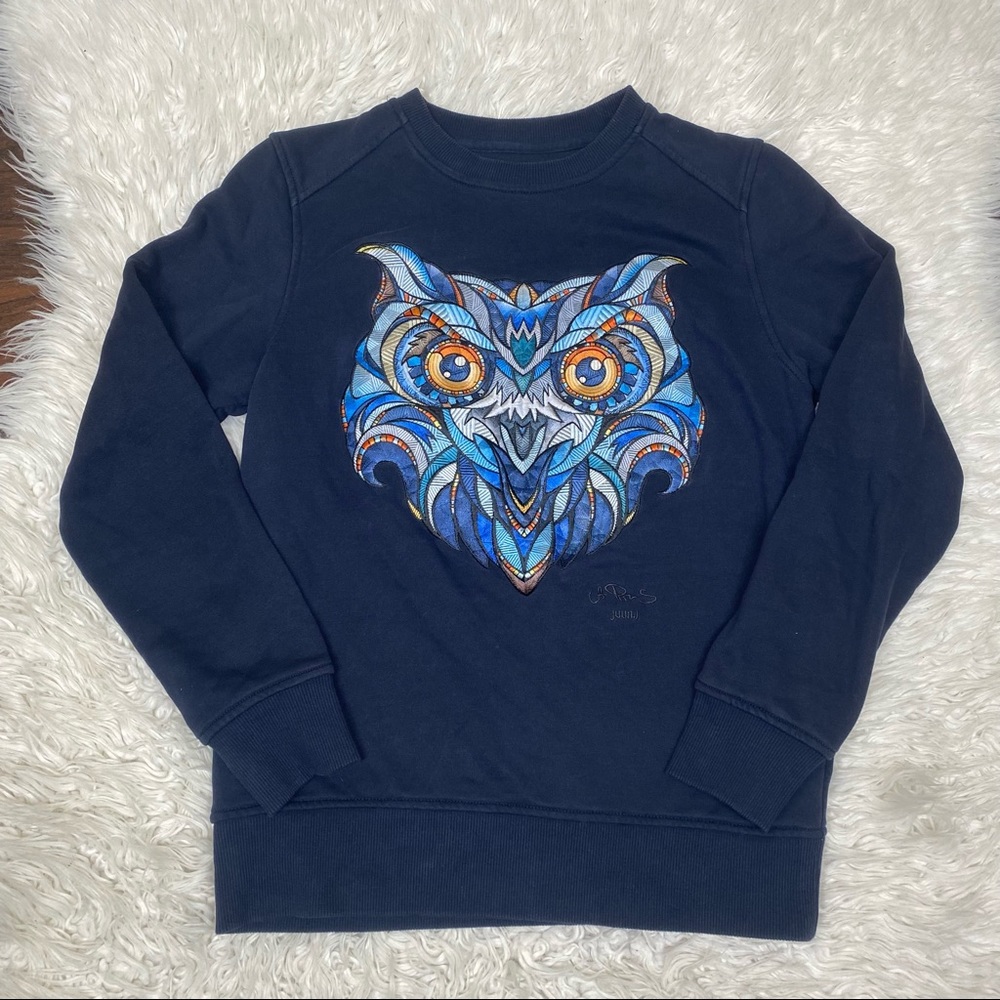 Juun. J Men’s Owl Patch Crewneck Navy Sweater
